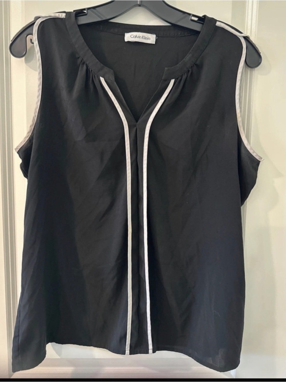 Calvin Klein Black V-Neck Sleeveless Top with White Trim